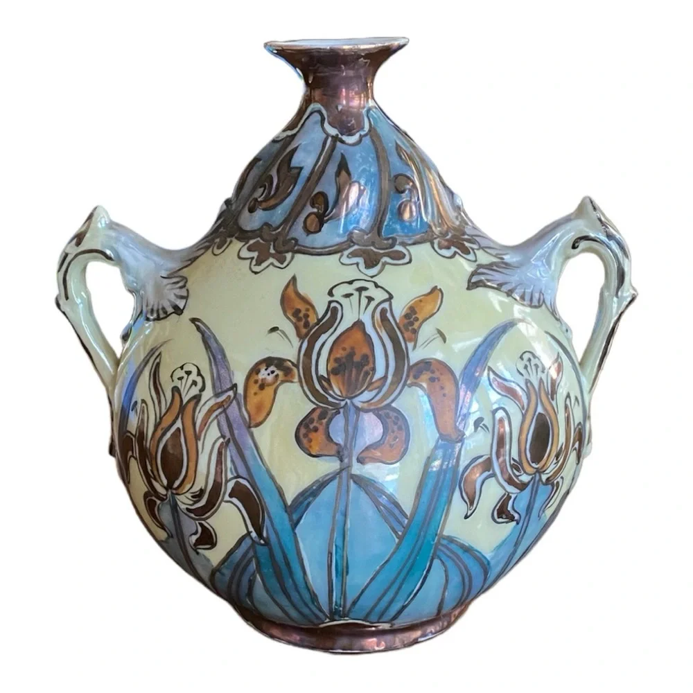 Antique Art Nouveau Iris Vase Ernst Wahliss Amphora Zsolnay Style 6.5”